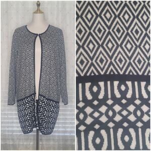 Kasper Black White Geometric Tribal Long Sleeve Lagenlook Tunic‎ Cardigan 2X